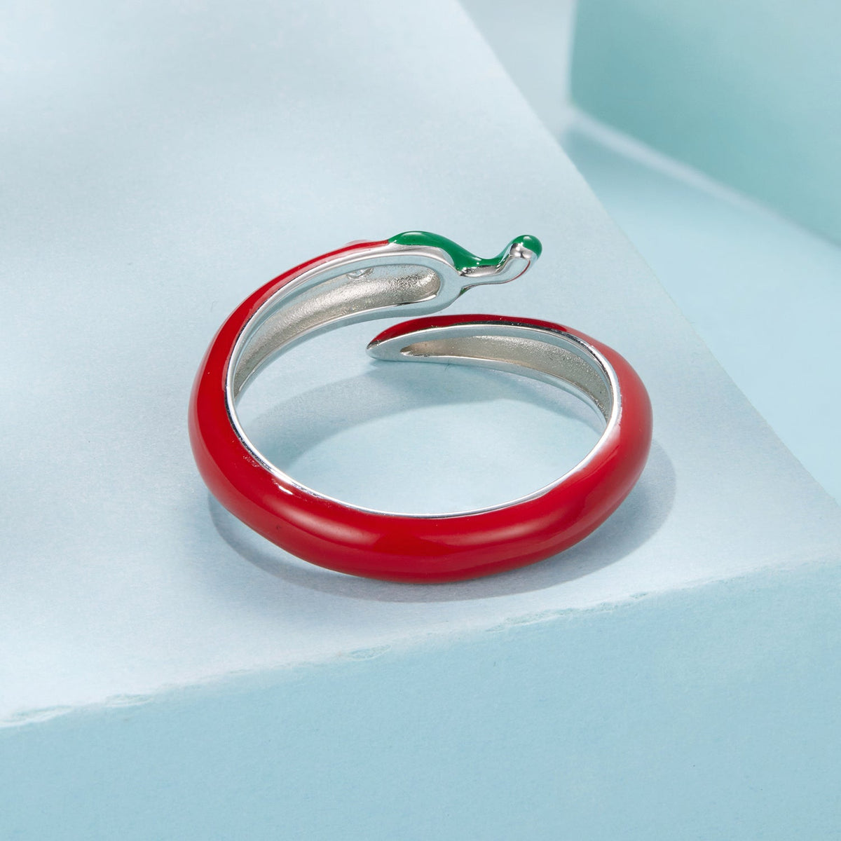 Rings 925 Sterling Silver Red Enamel Open-Cuff Ring with Green Tip by Bids.com on Tampa Home & Garden Store