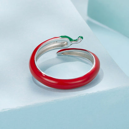 Rings 925 Sterling Silver Red Enamel Open-Cuff Ring with Green Tip by Bids.com on Tampa Home & Garden Store