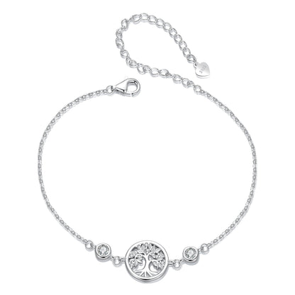 Bracelet 925 sterling silver white gold plated with CZ tree of life pendant, S925 extender chain on Tampa Home & Garden Store