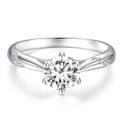 Ring 925 Sterling Silver Moissanite & Zircon size 5 with solitaire center stone and side accents on Tampa Home & Garden Store