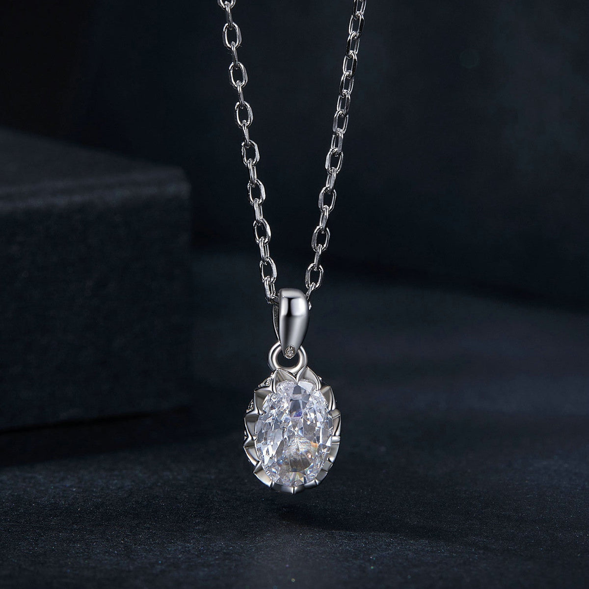 Sterling Silver 1 Carat Moissanite Necklace with pavé setting, 400mm chain by Bids.com on Tampa Home & Garden Store