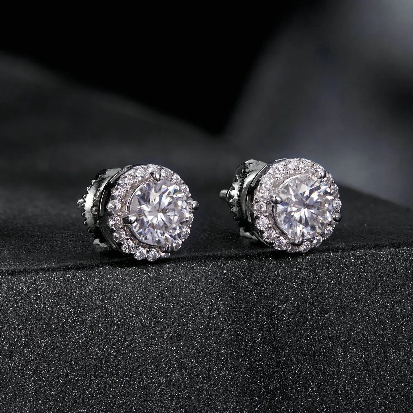 Sterling silver moissanite pair earrings, 10mm pavé halo by Bids.com on Tampa Home & Garden Store