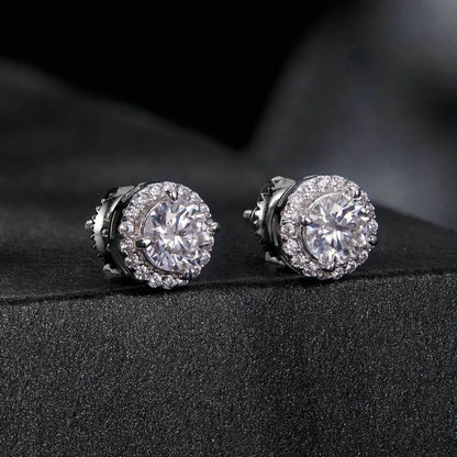 Sterling silver moissanite pair earrings, 10mm pavé halo by Bids.com on Tampa Home & Garden Store