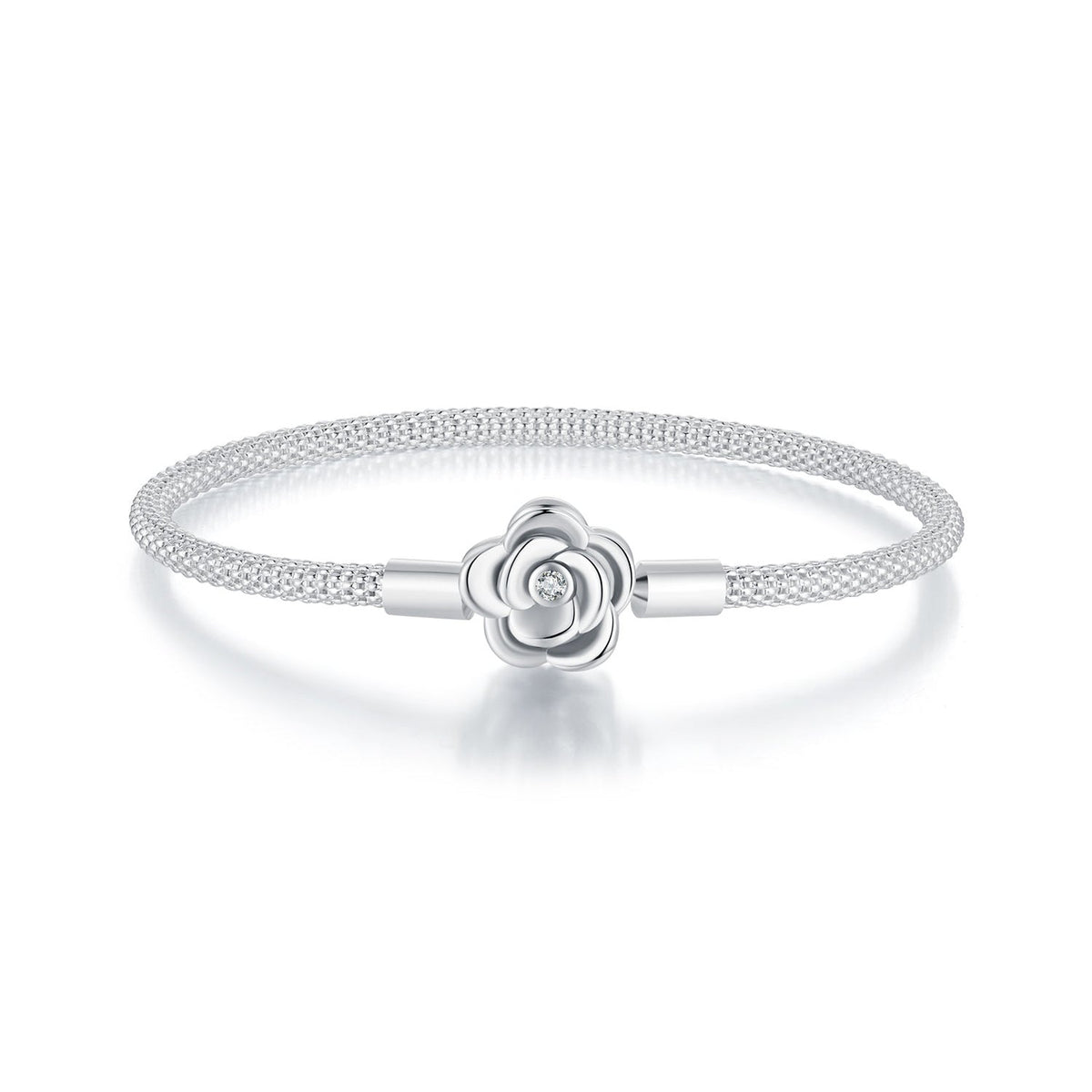 Bracelet 925 sterling silver with oxidized finish and CZ, floral centerpiece, 17 cm on Tampa Home & Garden Store