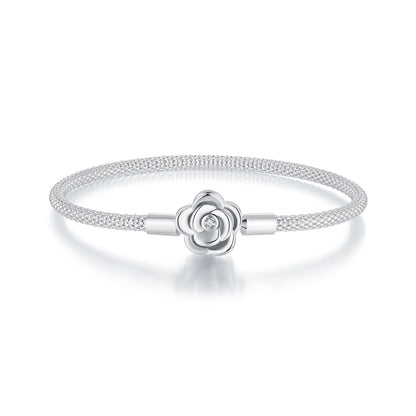 Bracelet 925 sterling silver with oxidized finish and CZ, floral centerpiece, 17 cm on Tampa Home & Garden Store