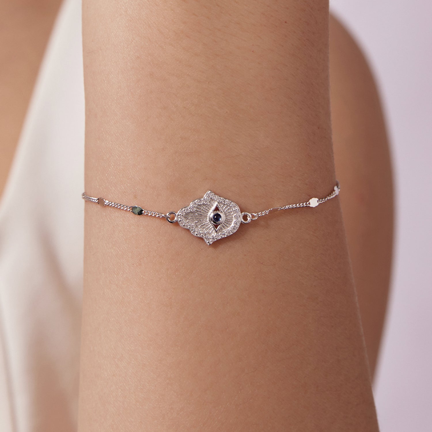 Bracelet 925 silver with white gold plating leaf motif, CZ and spinel, 15cm adjustable on Tampa Home & Garden Store