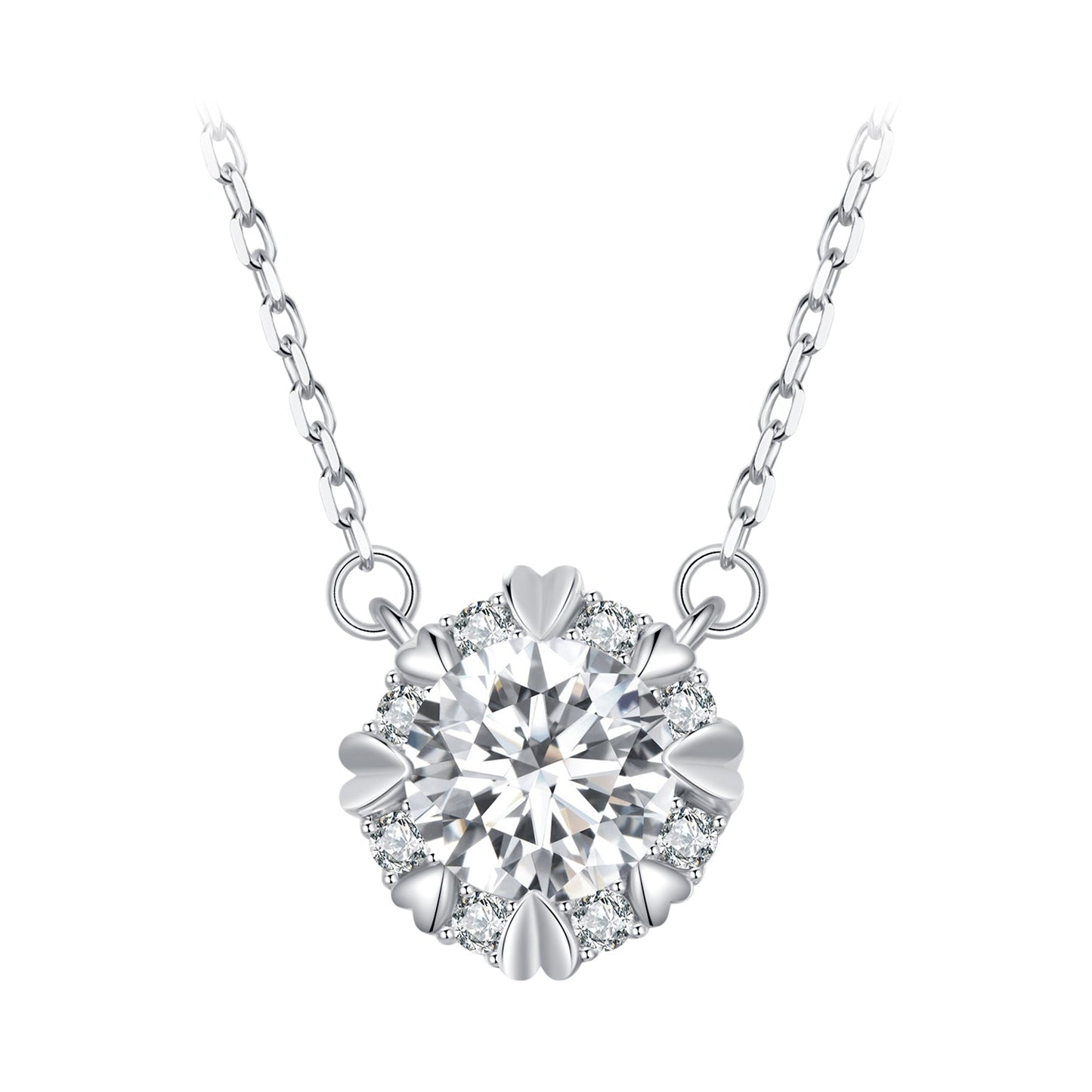 925 Sterling Silver Moissanite 1.0 Carat Necklace with Pavé Halo for Women on Tampa Home & Garden Store