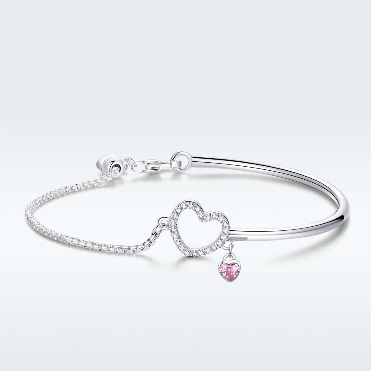 Bracelet 925 sterling silver open-heart charm with crystals and pink heart, 19cm by Bids.com on Tampa Home & Garden Store