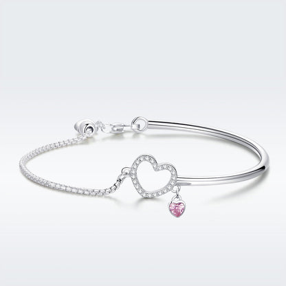 Bracelet 925 sterling silver open-heart charm with crystals and pink heart, 19cm by Bids.com on Tampa Home & Garden Store