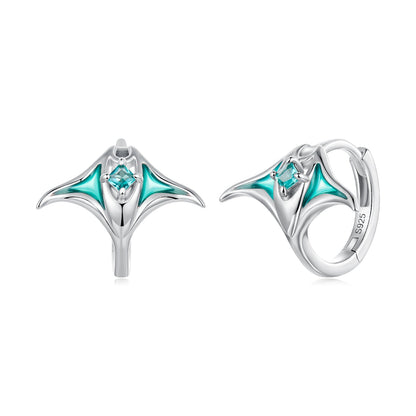 Sterling silver 925 earrings with teal enamel wing accents and a blue square gemstone 1.3x1.5cm on Tampa Home & Garden Store