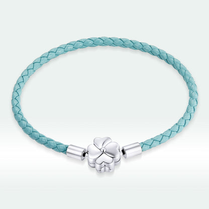 Bracelet 925 sterling silver & turquoise braided leather, 17cm, flower centerpiece, Bids.com on Tampa Home & Garden Store