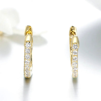 Pavé CZ hoop earrings, gold-tone with cubic zirconia stones, 1.3cm diameter, by Bids.com on Tampa Home & Garden Store