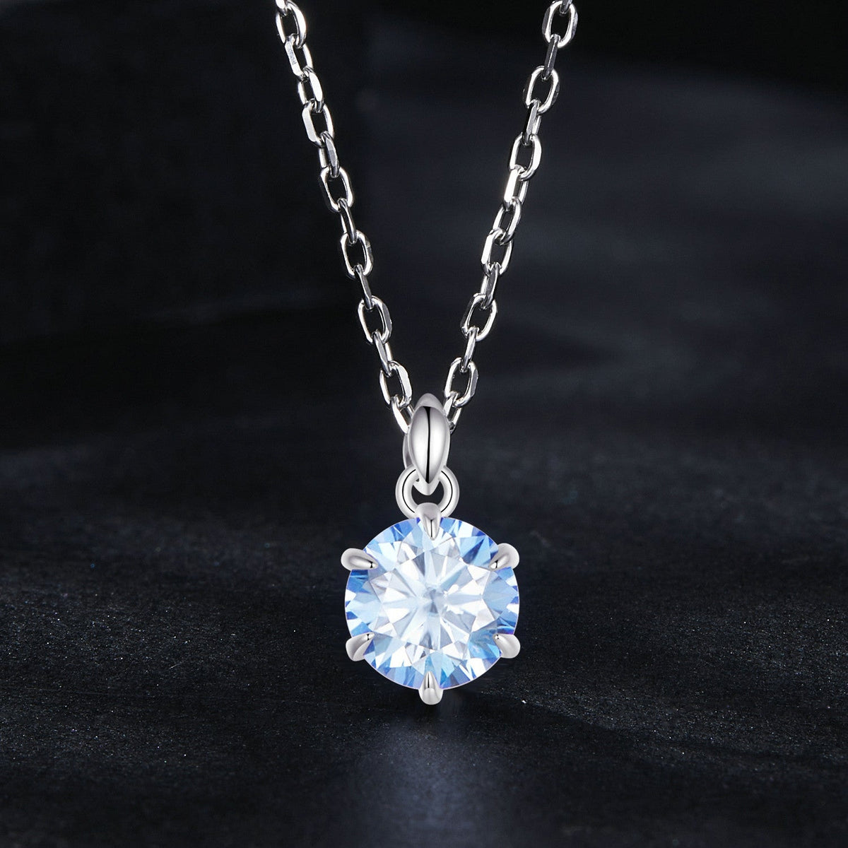 925 Sterling Silver Moissanite pendant necklace with 6.5mm round blue stone on chain Bids.com on Tampa Home & Garden Store