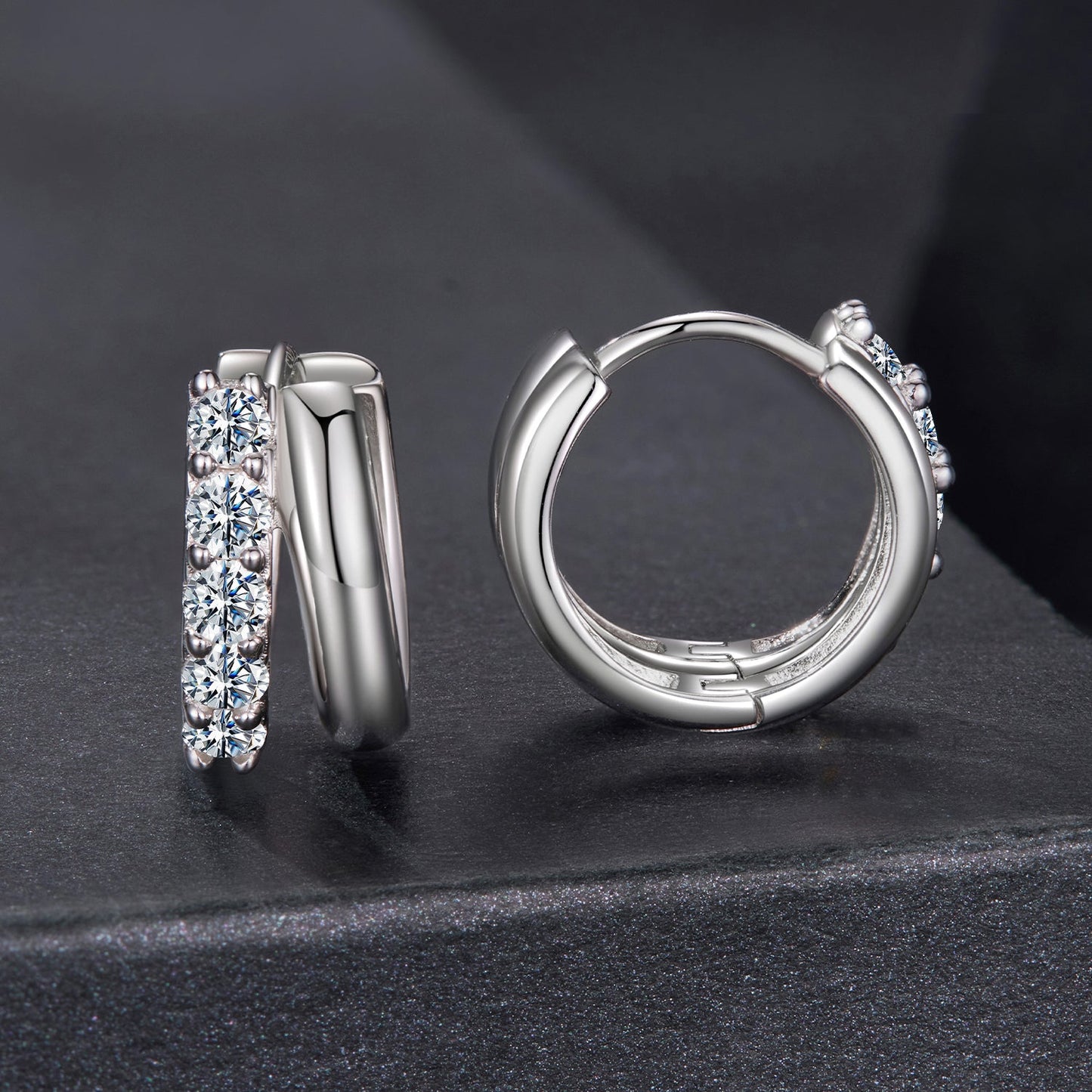 Pair of 925 sterling silver moissanite earrings, white gold plated, with round stones, Bids.com on Tampa Home & Garden Store