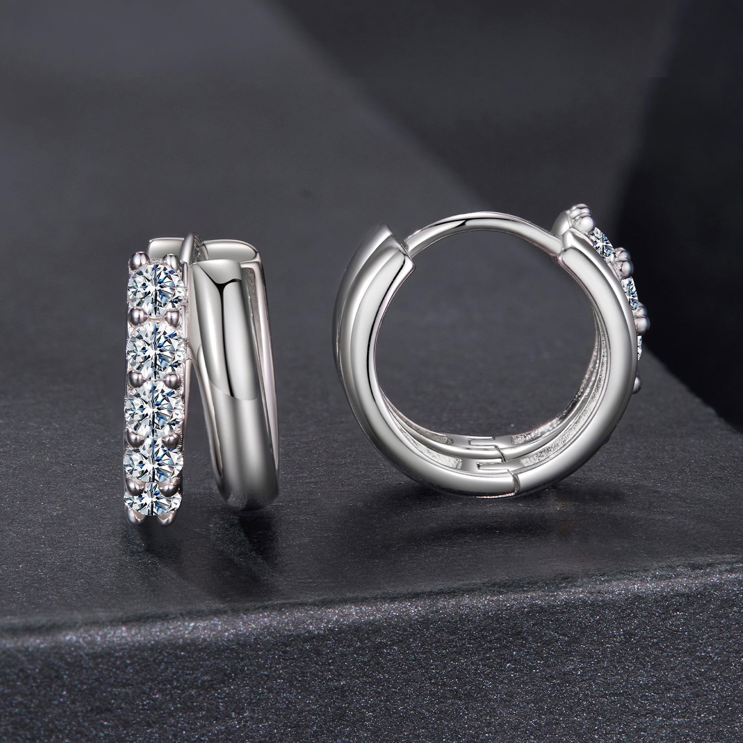 Pair of 925 sterling silver moissanite earrings, white gold plated, with round stones, Bids.com on Tampa Home & Garden Store