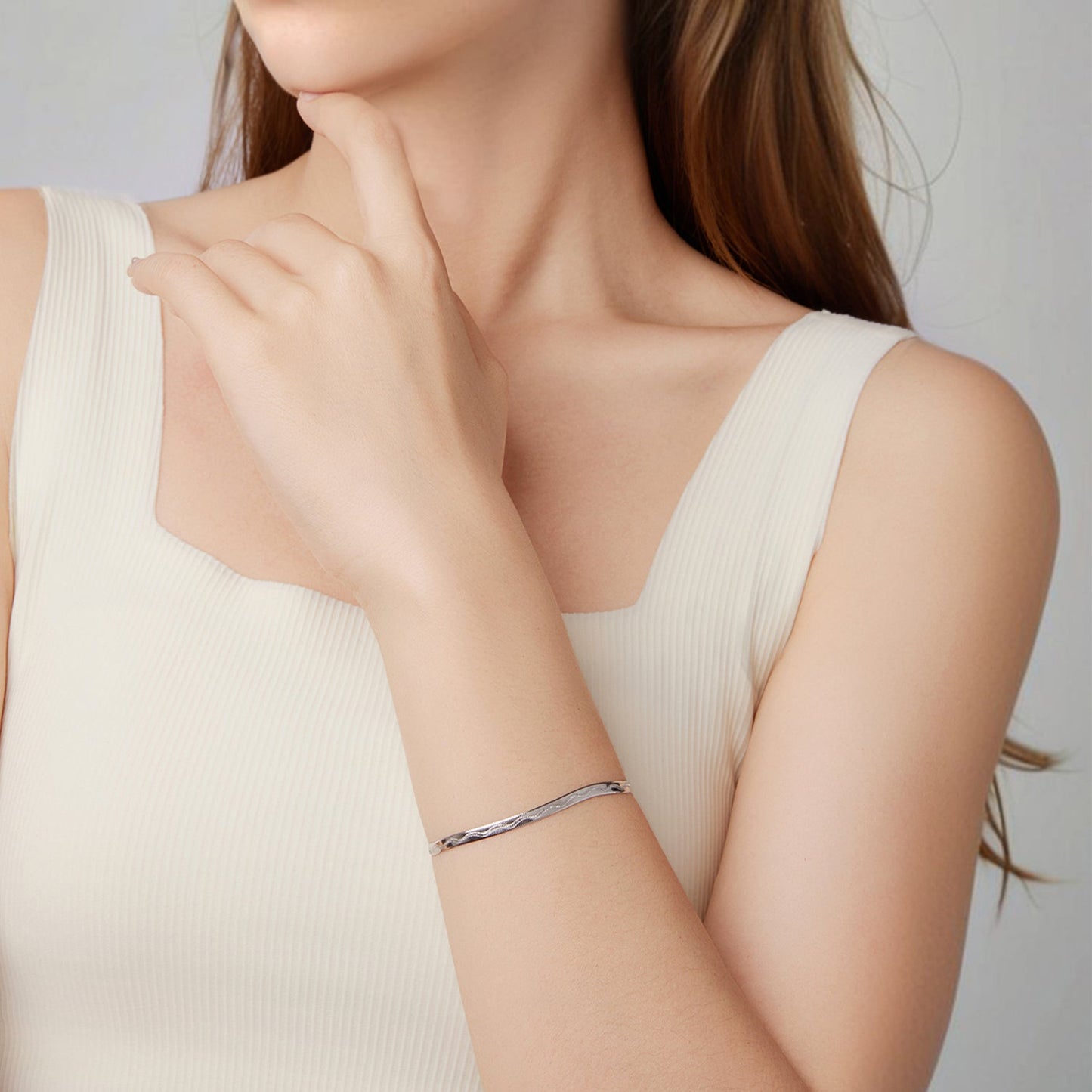 Bracelet 925 sterling silver plated white gold, twisted textured unisex design on Tampa Home & Garden Store