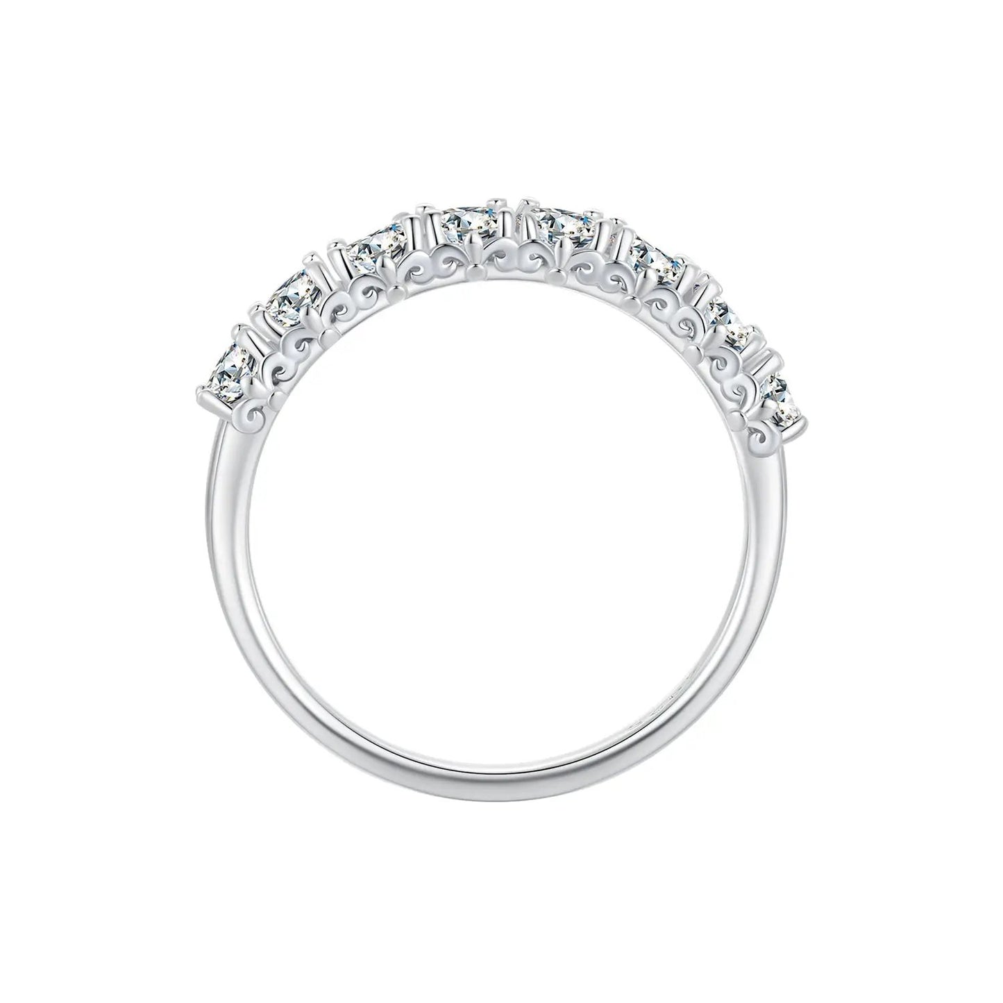 Sterling Silver Plated Moissanite Ring Size 5 for Women with stones along the band on Tampa Home & Garden Store