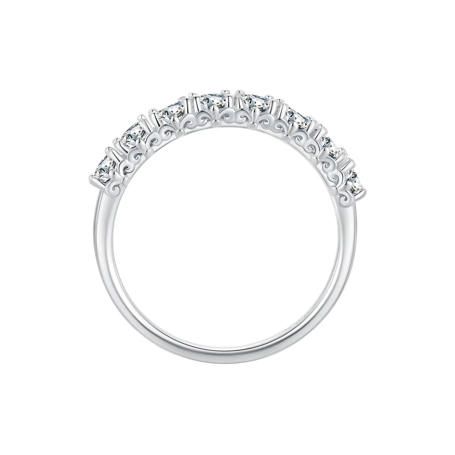 Sterling Silver Plated Moissanite Ring Size 5 for Women with stones along the band on Tampa Home & Garden Store