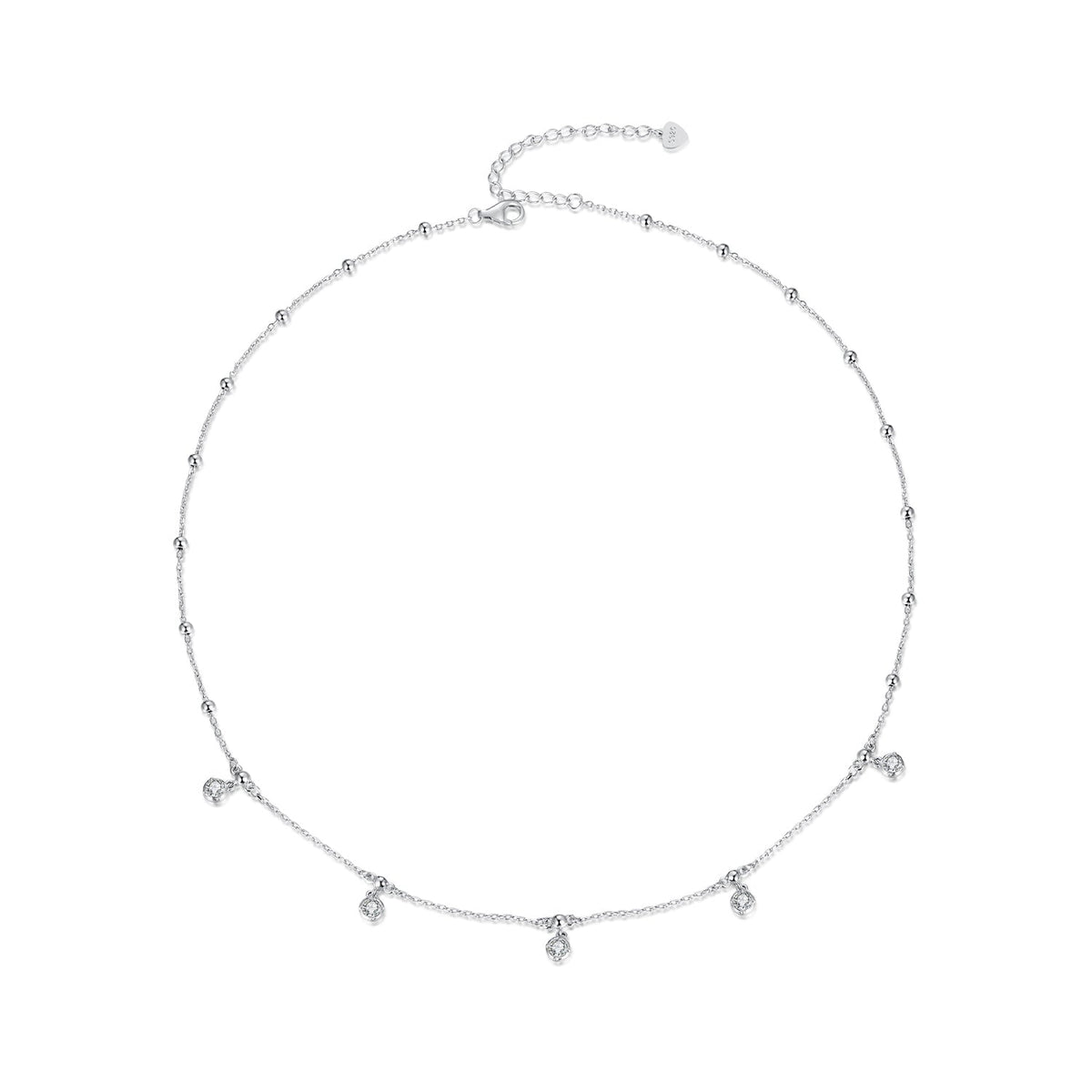 925 sterling silver 3mm moissanite necklace with delicate beaded chain and small drop charms on Tampa Home & Garden Store