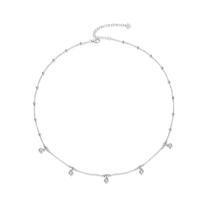 925 sterling silver 3mm moissanite necklace with delicate beaded chain and small drop charms on Tampa Home & Garden Store
