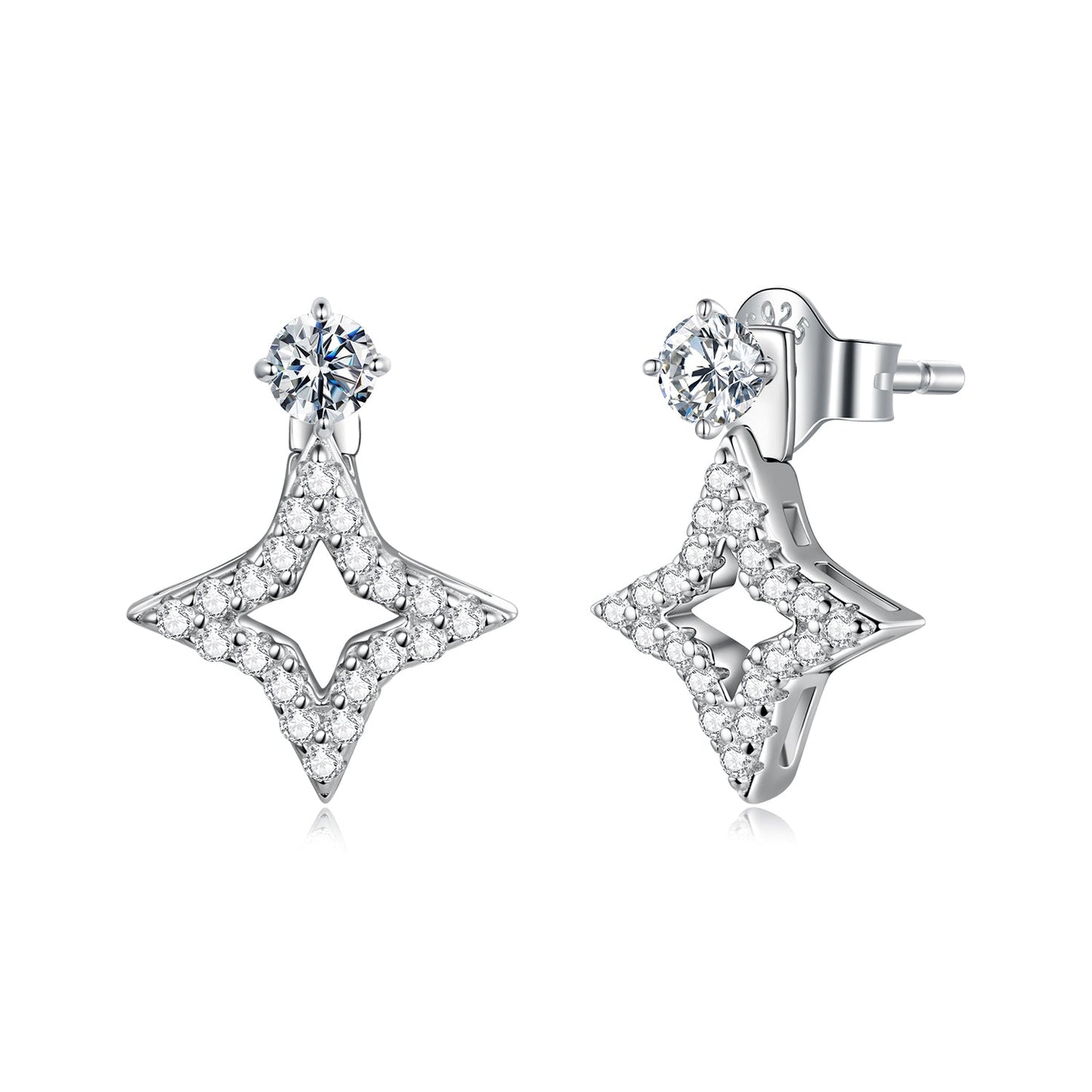 Earrings by Bids.com, 925 Sterling Silver Moissanite 0.1ct pair with drop star frame pavé stones on Tampa Home & Garden Store