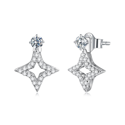 Earrings by Bids.com, 925 Sterling Silver Moissanite 0.1ct pair with drop star frame pavé stones on Tampa Home & Garden Store