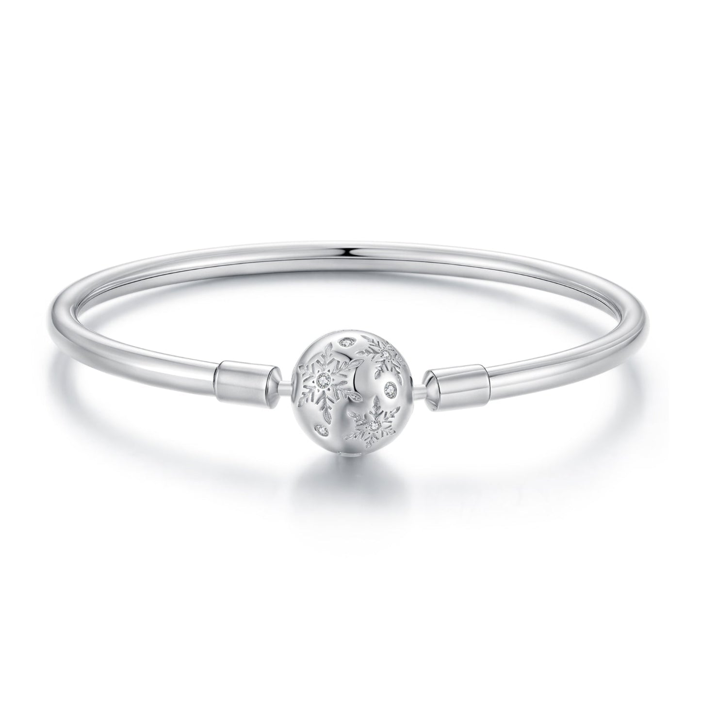 Bracelet, 925 sterling silver with white gold plating, snowflake pave charm, size 17 on Tampa Home & Garden Store