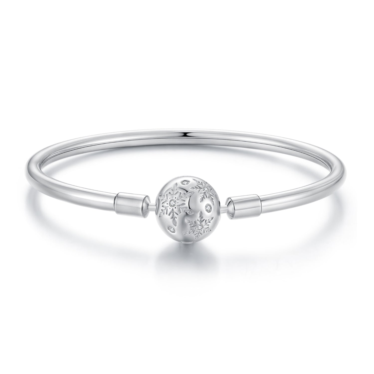 Bracelet, 925 sterling silver with white gold plating, snowflake pave charm, size 17 on Tampa Home & Garden Store