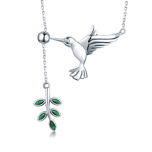 Necklace 925 Sterling Silver hummingbird pendant with green leaf charm by Bids.com on Tampa Home & Garden Store
