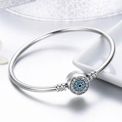 Sterling silver bracelet with pavé crystal disc charm featuring blue stones, size 17 for women on Tampa Home & Garden Store