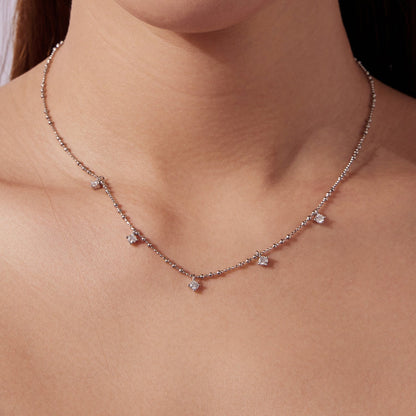Sterling silver 0.10ct moissanite necklace with spaced stones on a delicate ball chain, 40+5cm on Tampa Home & Garden Store
