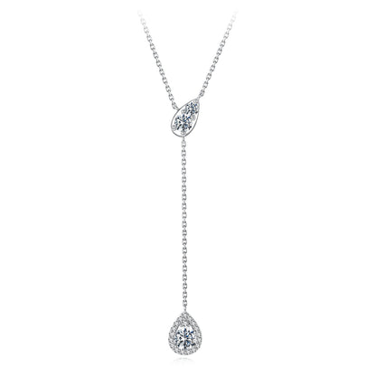 925 Sterling Silver Moissanite Necklace with 3 Stone Sizes teardrop halo pendant by Bids.com on Tampa Home & Garden Store