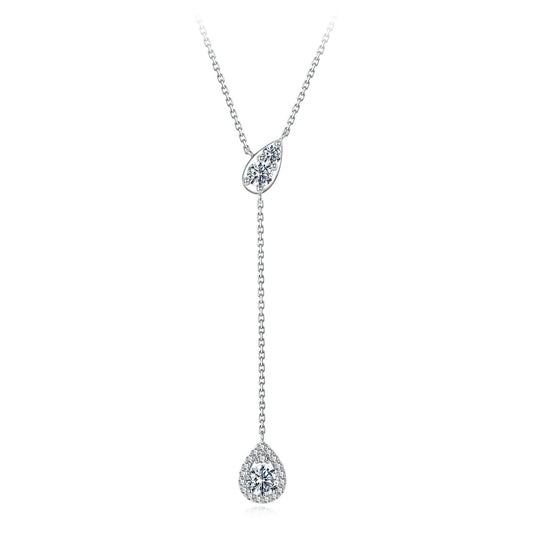 925 Sterling Silver Moissanite Necklace with 3 Stone Sizes teardrop halo pendant by Bids.com on Tampa Home & Garden Store