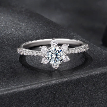 Ring 925 Sterling Silver pavé moissanite with CZ, flower halo center stone, size 6 on Tampa Home & Garden Store