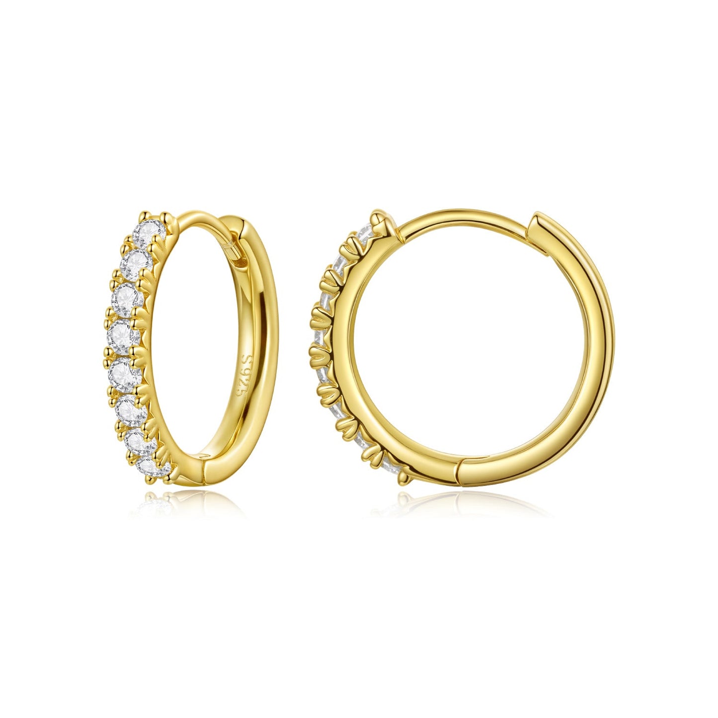 Earrings gold-plated hoops with clear moissanite stones, 1.6cm diameter, Bids.com on Tampa Home & Garden Store