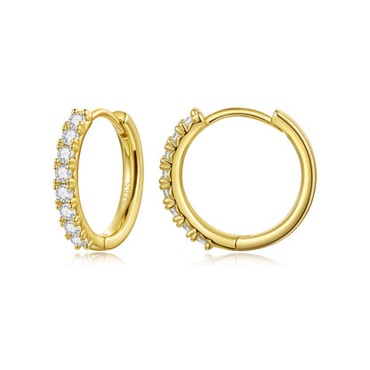 Earrings gold-plated hoops with clear moissanite stones, 1.6cm diameter, Bids.com on Tampa Home & Garden Store