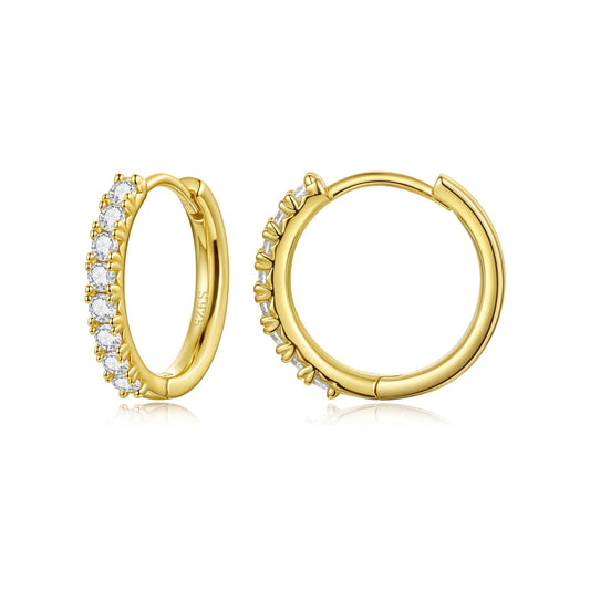 Earrings gold-plated hoops with clear moissanite stones, 1.6cm diameter, Bids.com on Tampa Home & Garden Store