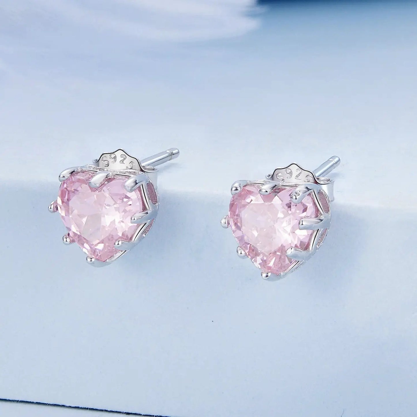 Earrings 925 sterling silver pink heart-cut CZ pavé set pair by Bids.com on Tampa Home & Garden Store