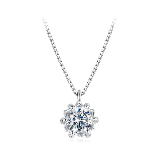 Sterling silver moissanite & CZ pavé necklace with round stone on box chain by Bids.com on Tampa Home & Garden Store