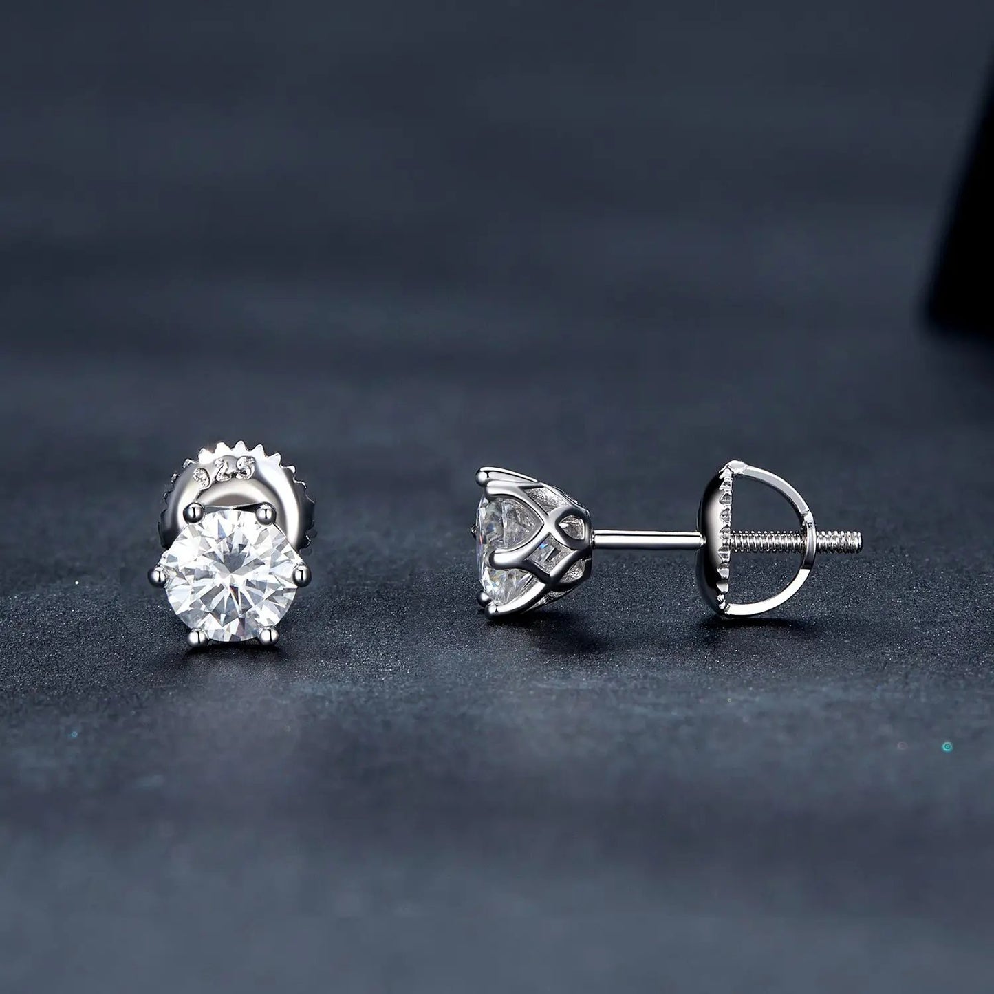925 Sterling Silver Moissanite Earrings, round stones with screw-back posts, two earrings on Tampa Home & Garden Store