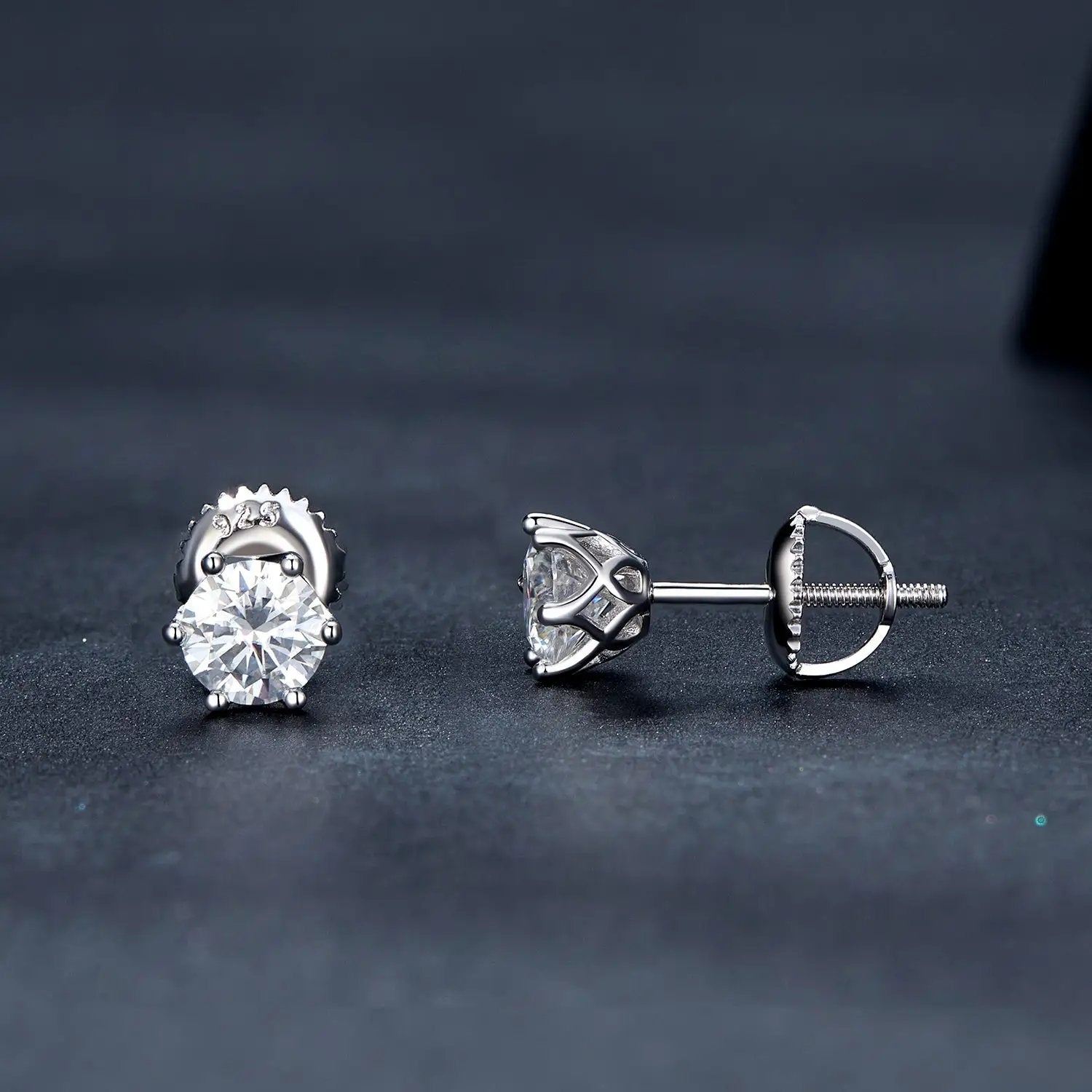 925 Sterling Silver Moissanite Earrings, round stones with screw-back posts, two earrings on Tampa Home & Garden Store