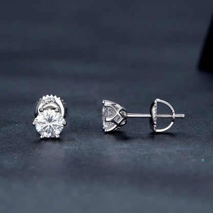 925 Sterling Silver Moissanite Earrings, round stones with screw-back posts, two earrings on Tampa Home & Garden Store