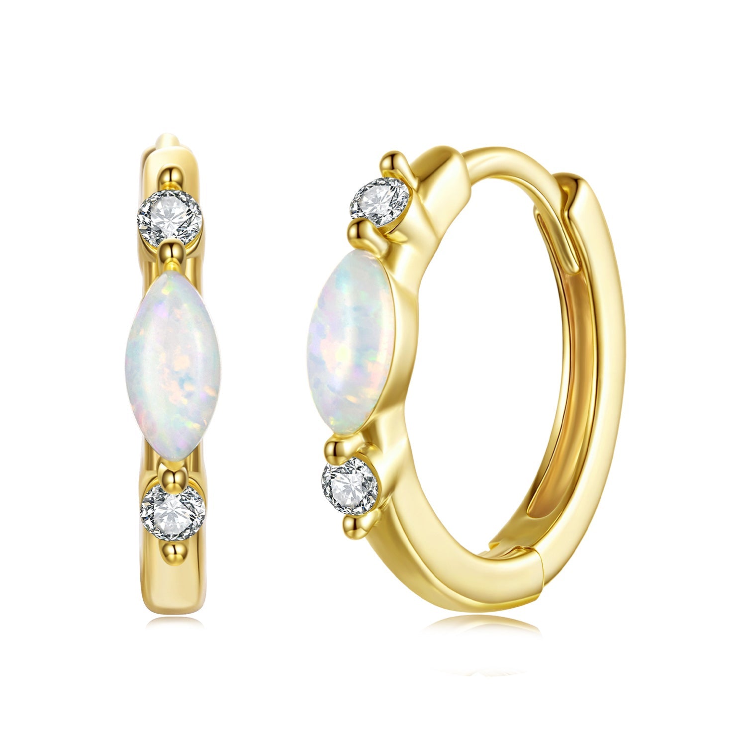 Earrings gold-plated hoops with opal teardrop and moissanite stones by Bids.com on Tampa Home & Garden Store
