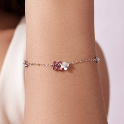 925 Sterling Silver Enamel Charm Bracelet with pavé CZ, pink/white flower charms, 15+6cm, Bids.com on Tampa Home & Garden Store
