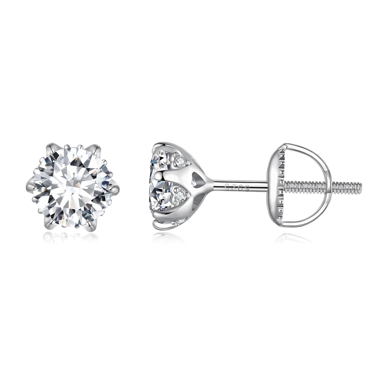 Moissanite stud earrings in 925 sterling silver, 6.5mm, screw-back on Tampa Home & Garden Store