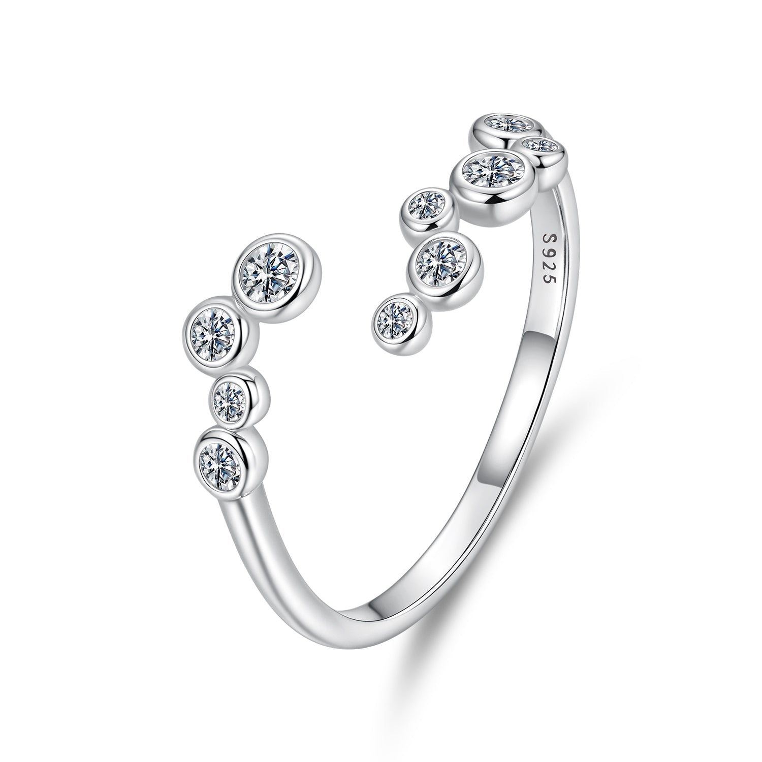 Ring 925 sterling silver moissanite with a curved band of round stones, 0.06 ct total, size E by Bids.com on Tampa Home & Garden Store