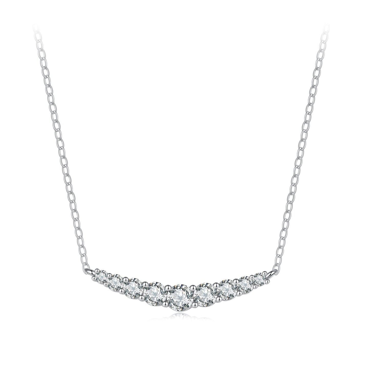 Necklace 925 Sterling Silver moissanite row, white gold plated, 38+5cm by Bids.com on Tampa Home & Garden Store