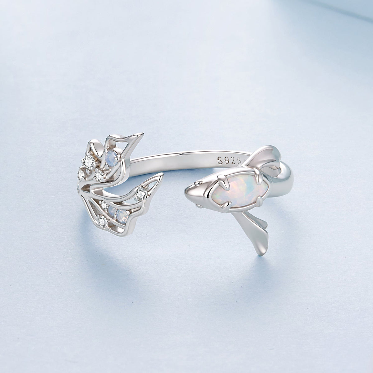 Ring 925 sterling silver white gold plated nano opal with CZs, ornate floral design on band on Tampa Home & Garden Store