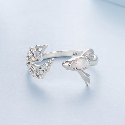 Ring 925 sterling silver white gold plated nano opal with CZs, ornate floral design on band on Tampa Home & Garden Store