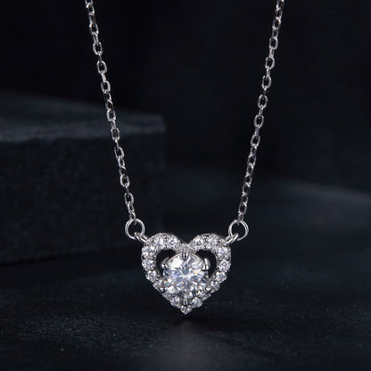 925 sterling silver moissanite heart pendant necklace with 0.5ct round stone and pave halo on Tampa Home & Garden Store